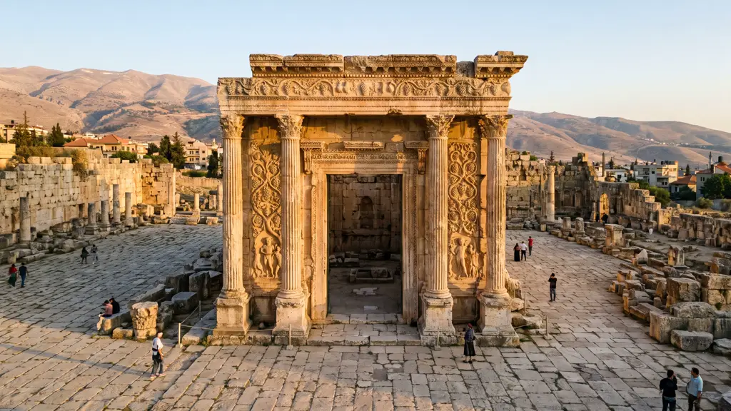 The carved entrance of the Temple of Bacchus