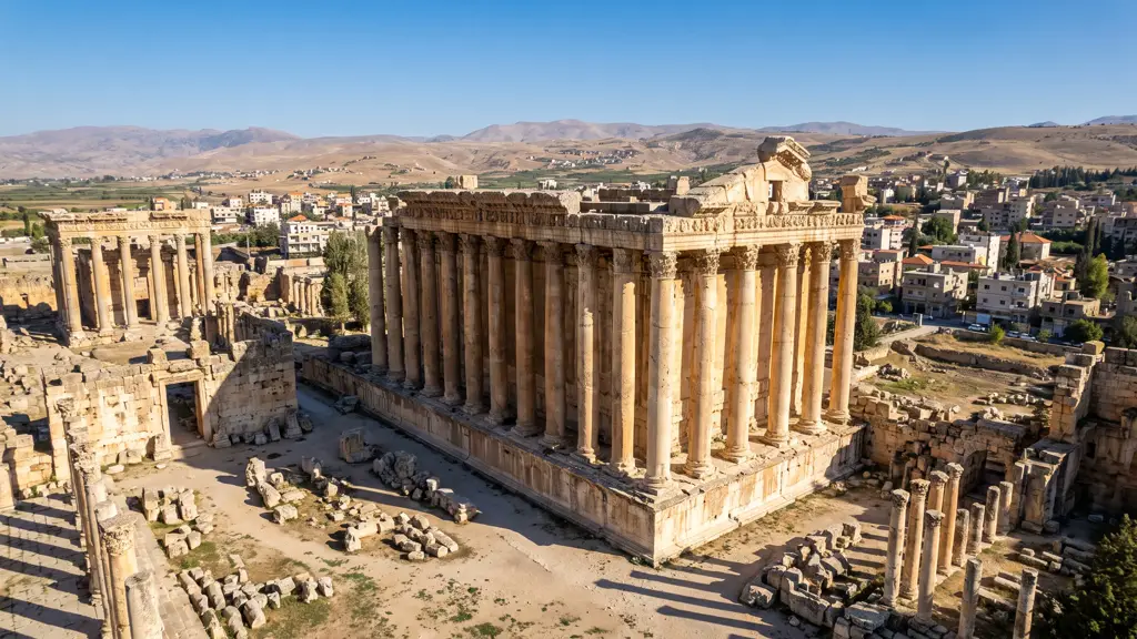Aerial view of the Temple of Bacchus at Baalbek